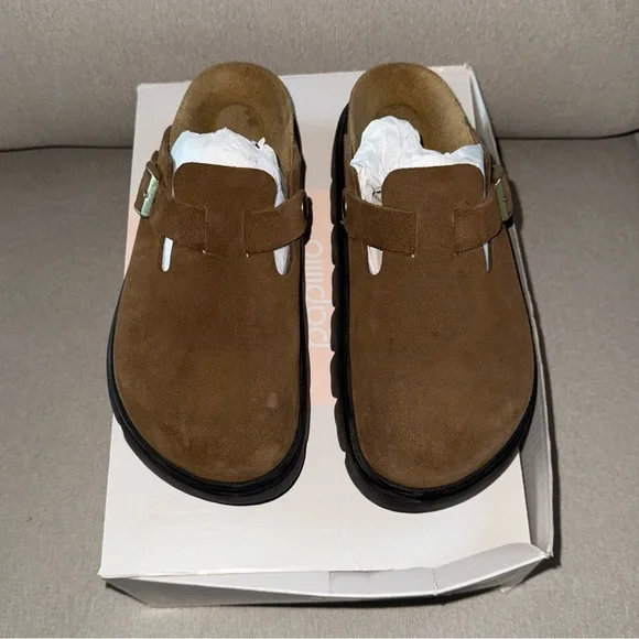 Birkenstock Papillio Boston Chunky Suede Leather in Dark Tea/ Black - Picture 11 of 12